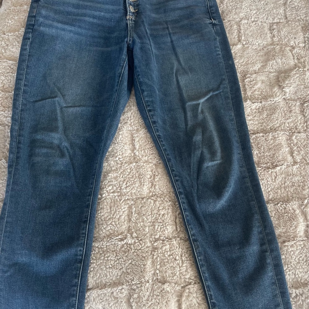 LOFT High Rise Button-Fly Blue Jeans - Picture 2 of 3